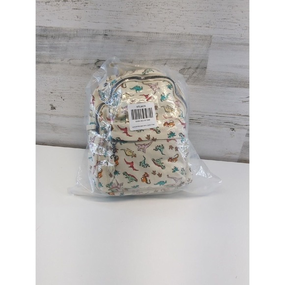 Dinosaur Toss Mini Backpack Cream Canvas All Over Print Adjustable Straps